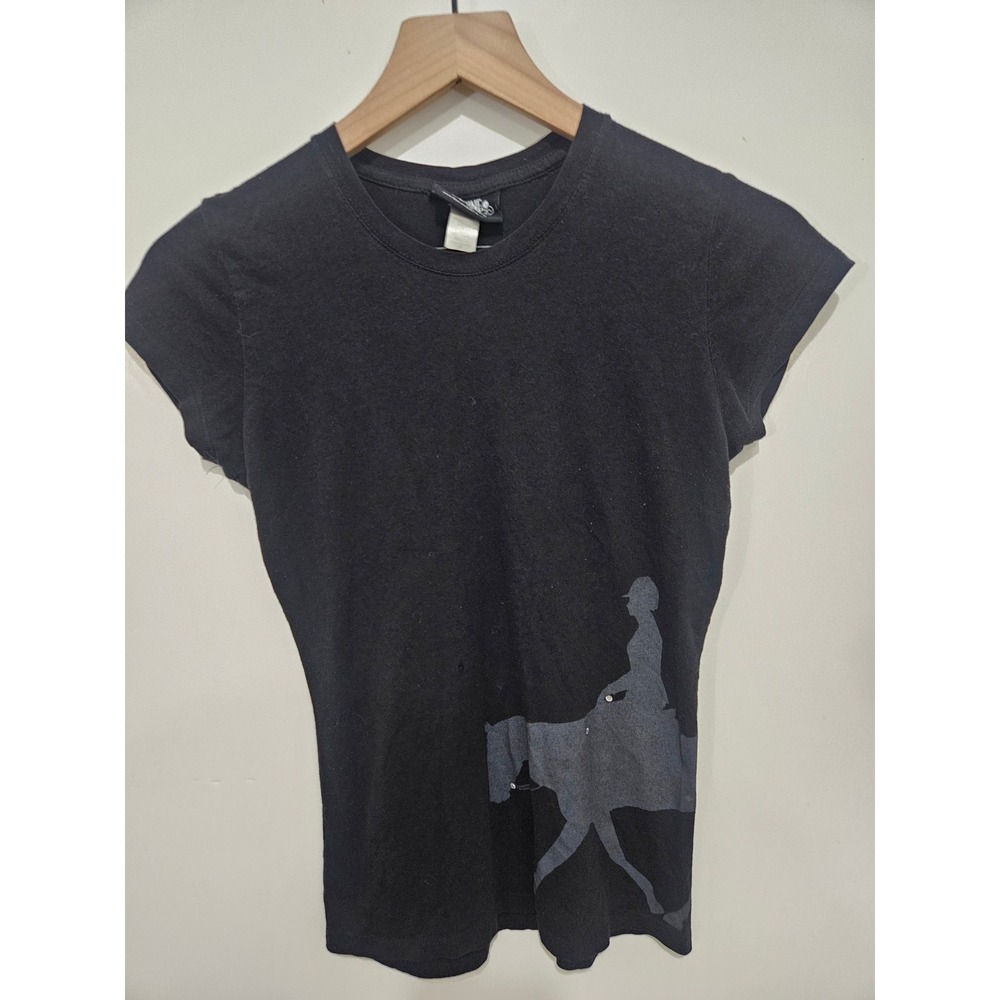 Genuine Ranch Brand S Black Cowgirl Horse Graphic Tee Rhinestone Western Y2K